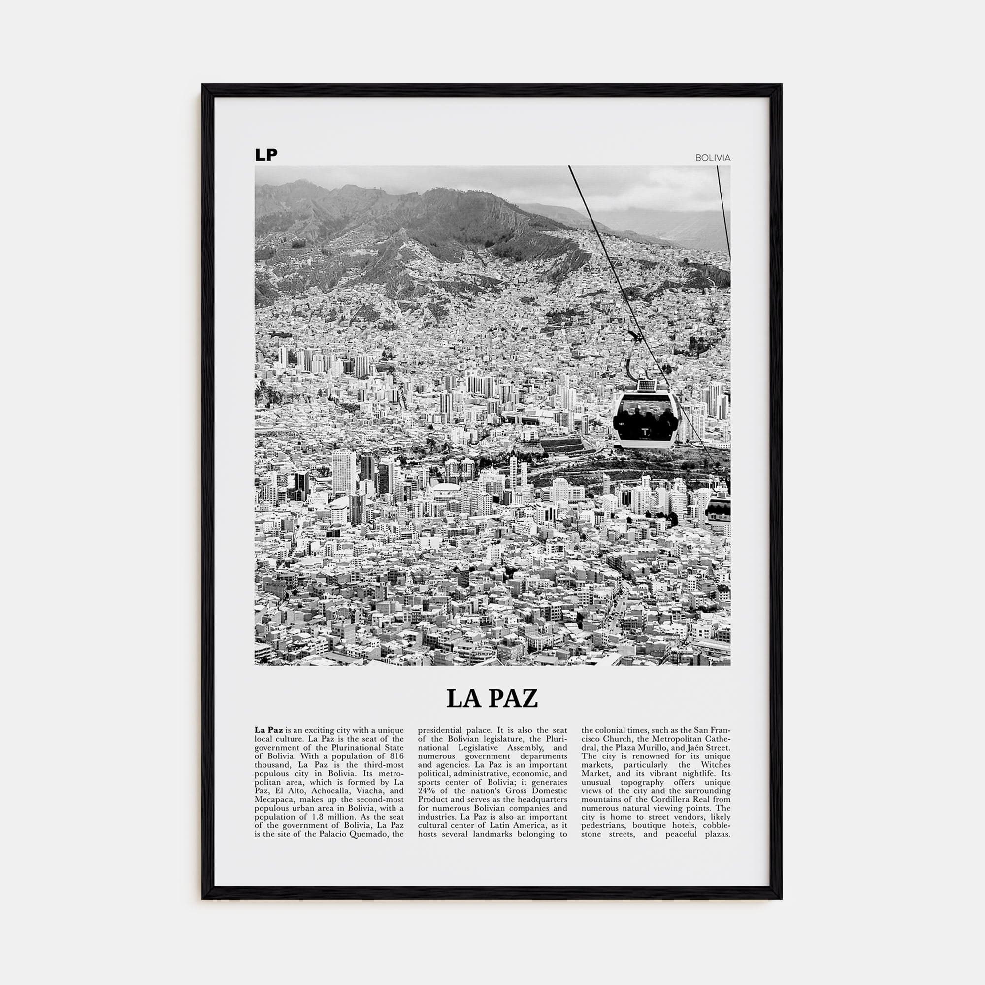 La Paz Poster Black Wood / 8x12 in Nbourhood Travel B&W Poster