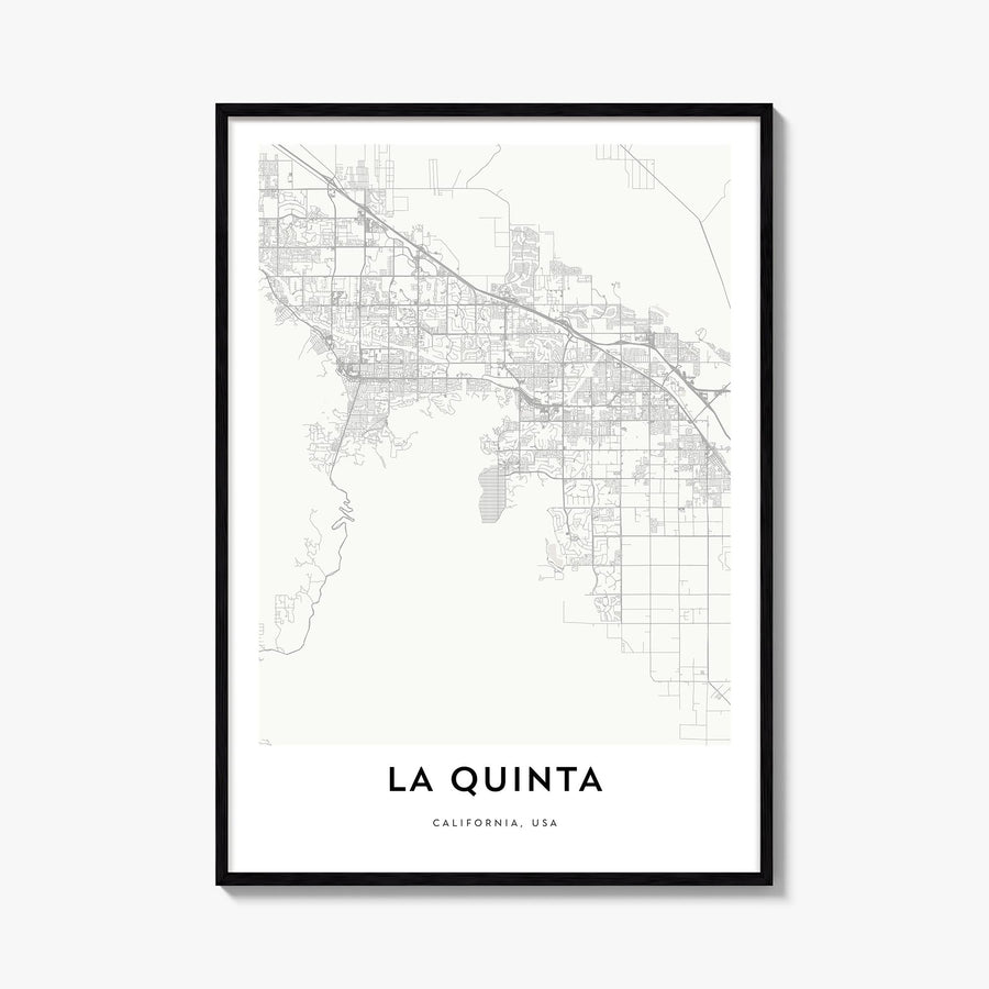 La Quinta black & white map poster of California, USA – vertical wall art, unframed print shown in interior mockup