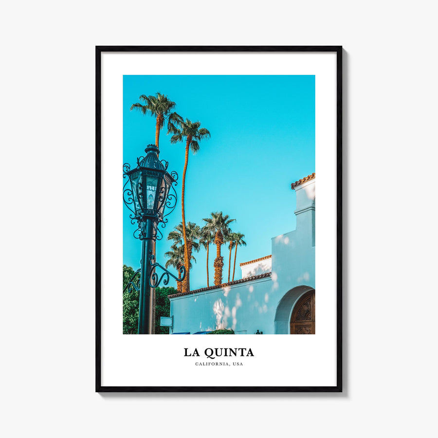 La Quinta colorful classic poster of California, USA – vertical wall art, unframed print shown in interior mockup