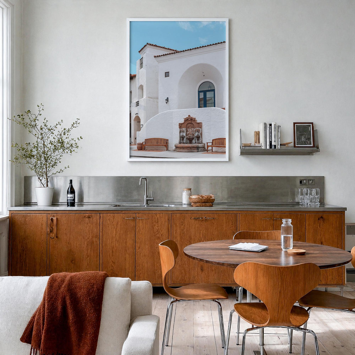 La Quinta colorful photo poster of California, USA – vertical wall art in white wood frame, hanging on wall