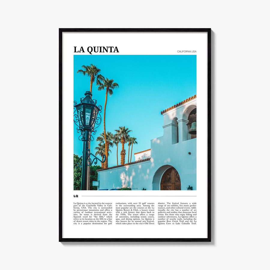 La Quinta colorful travel poster of California, USA – vertical wall art, unframed print shown in interior mockup