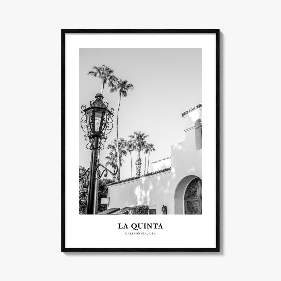 La Quinta no. 1 black & white classic poster of California, USA – vertical wall art, unframed print shown in interior mockup