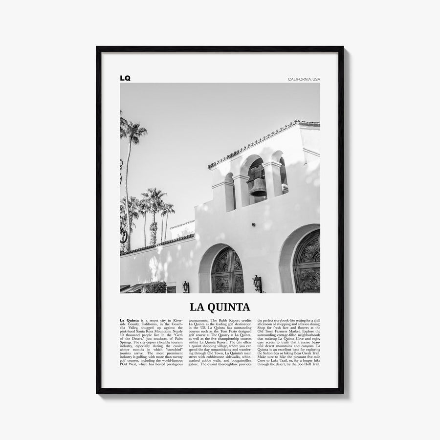 La Quinta no. 1 black & white newspaper poster of California, USA – vertical wall art, unframed print shown in interior mocku