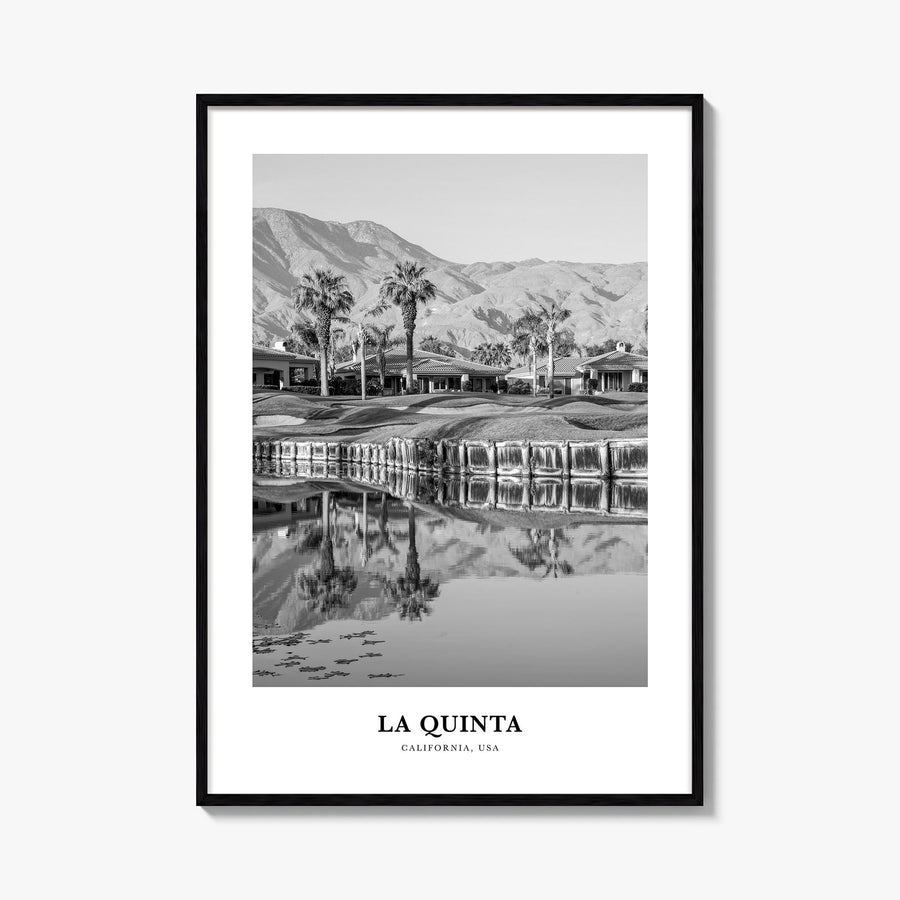 La Quinta no. 2 black & white classic poster of California, USA – vertical wall art, unframed print shown in interior mockup