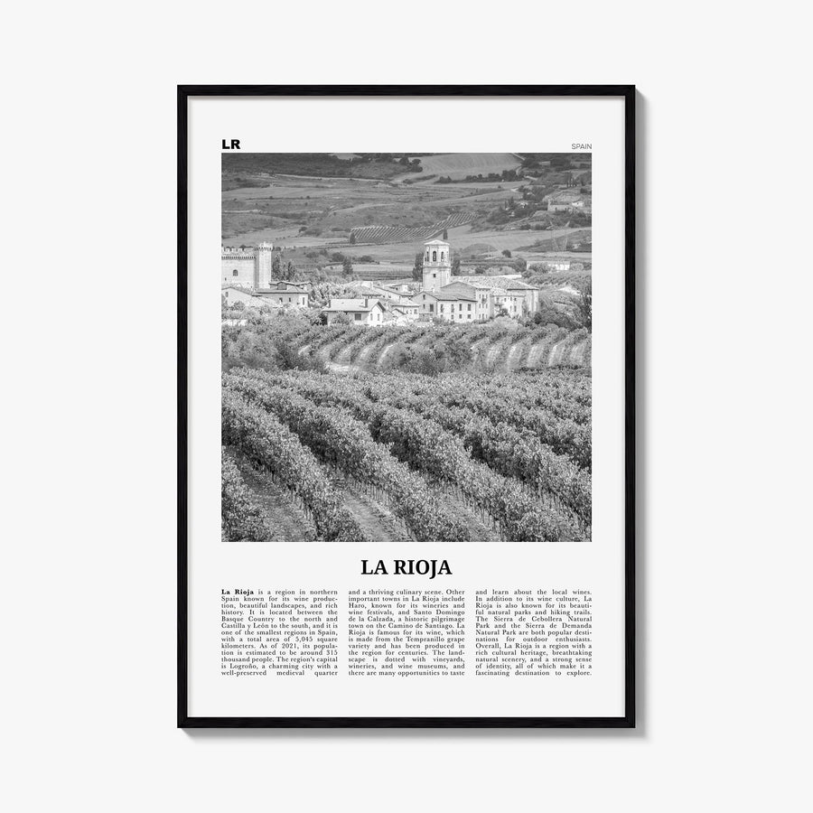 La Rioja black & white newspaper poster of Argentina – vertical wall art, unframed print shown in interior mockup