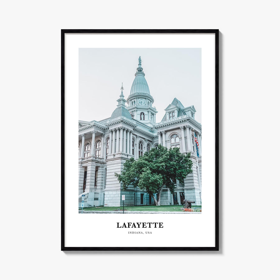 Lafayette, Indiana colorful classic poster of Indiana, USA – vertical wall art, unframed print shown in interior mockup