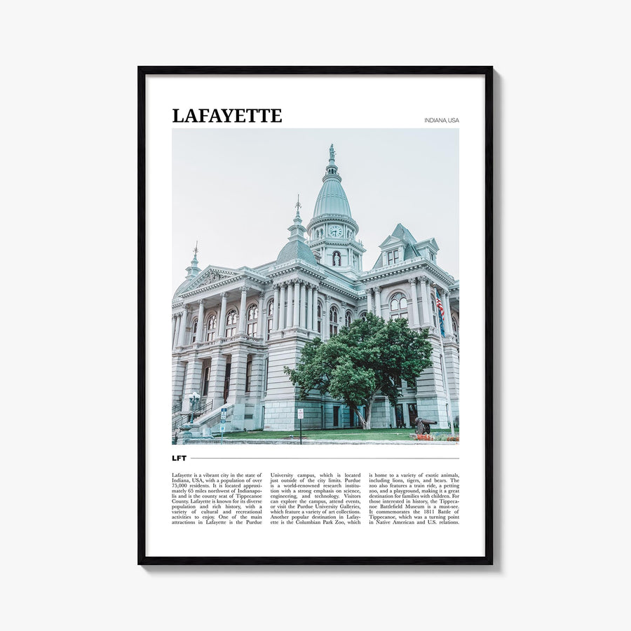 Lafayette, Indiana colorful travel poster of Indiana, USA – vertical wall art, unframed print shown in interior mockup