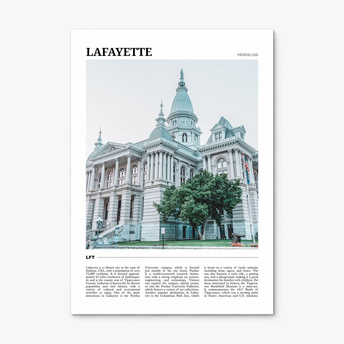 Lafayette, Indiana Travel Poster, print only (unframed)