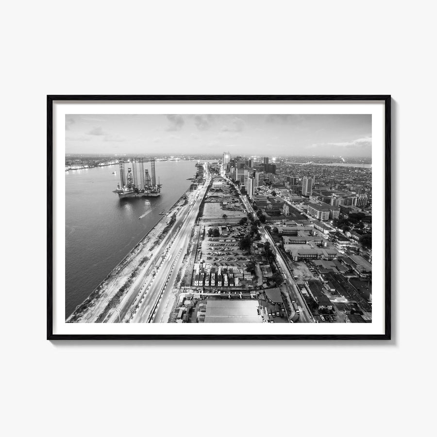 Lagos, Nigeria black & white photo poster of Nigeria – horizontal wall art, unframed print shown in interior mockup