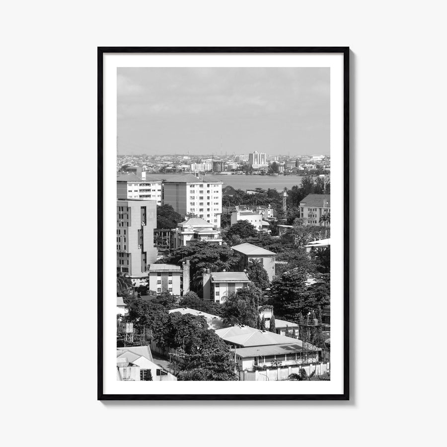 Lagos, Nigeria black & white photo poster of Nigeria – vertical wall art, unframed print shown in interior mockup