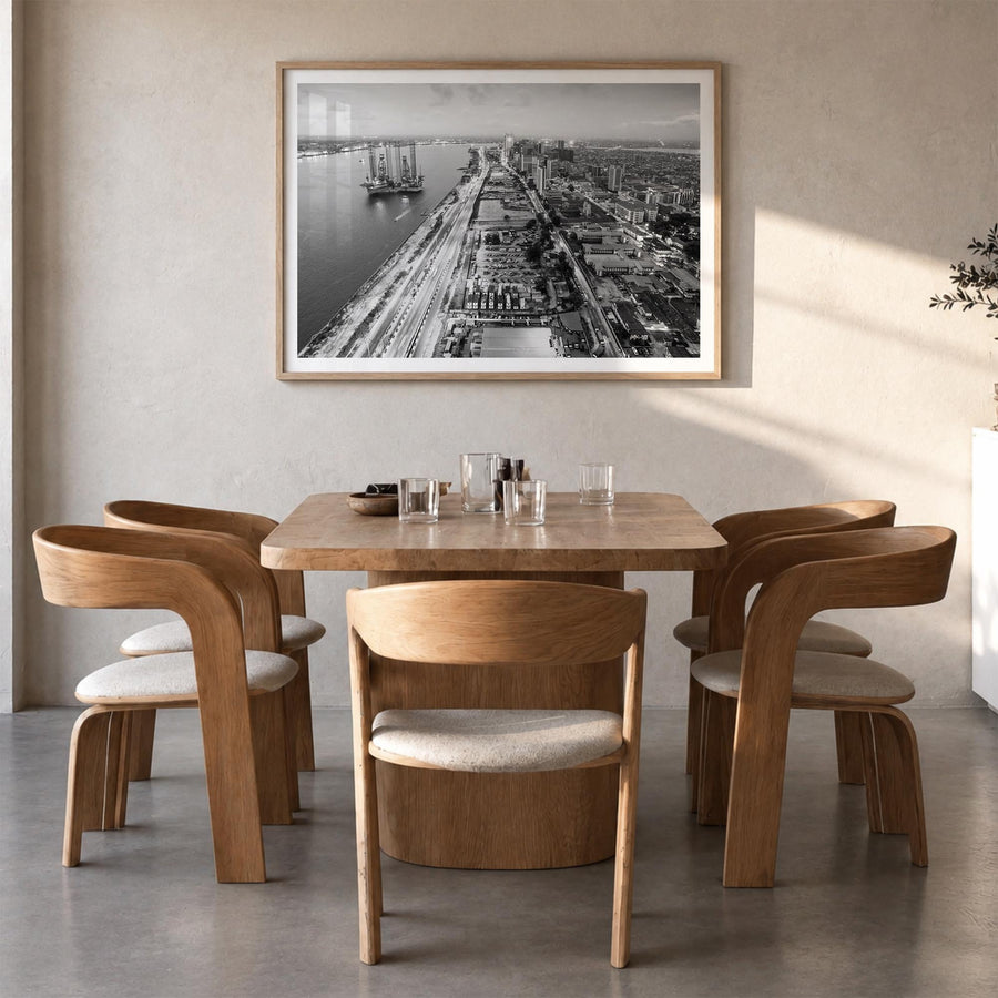 Lagos, Nigeria black & white photo poster of Nigeria – horizontal wall art in natural wood frame with white border, hanging o