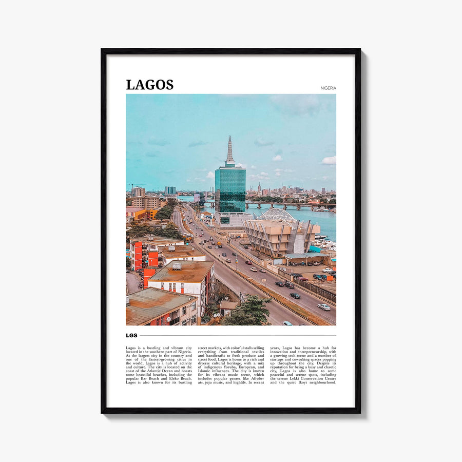 Lagos, Nigeria colorful travel poster of Nigeria – vertical wall art, unframed print shown in interior mockup