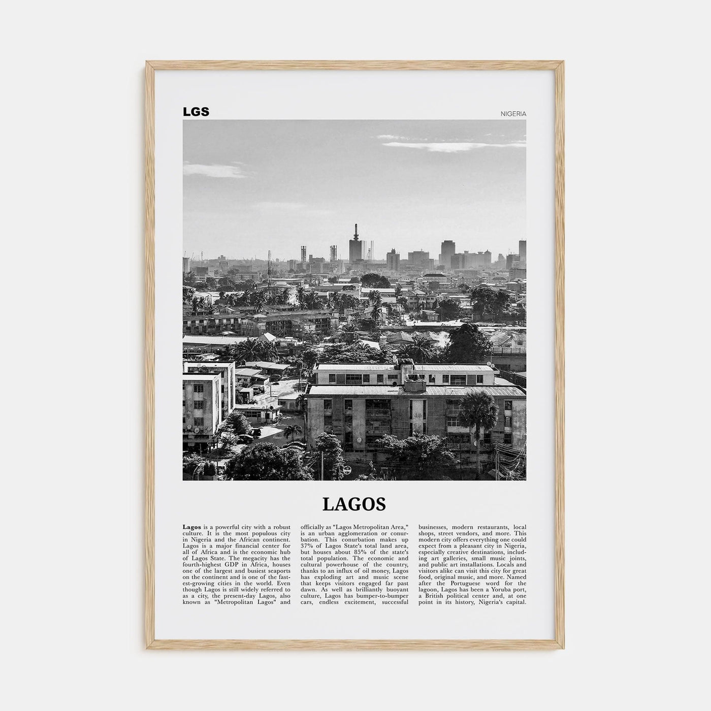 Lagos, Nigeria No 1 Poster Natural Wood / 8x12 in Nbourhood Travel B&W Poster