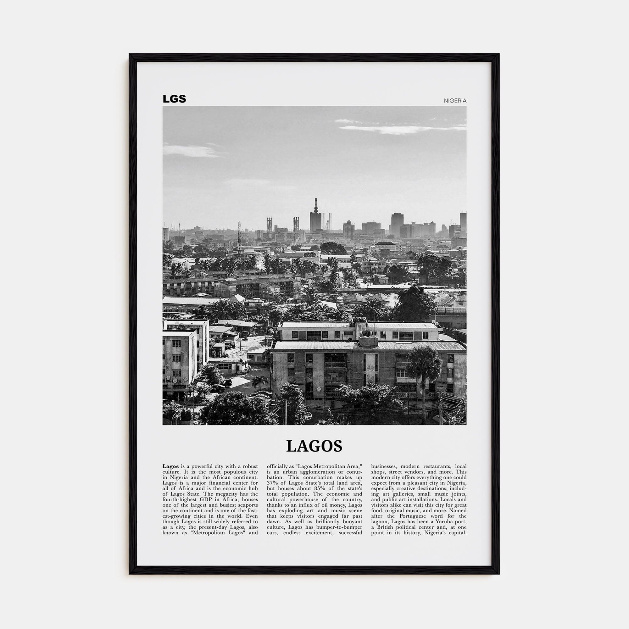 Lagos, Nigeria No 1 Poster Black Wood / 8x12 in Nbourhood Travel B&W Poster