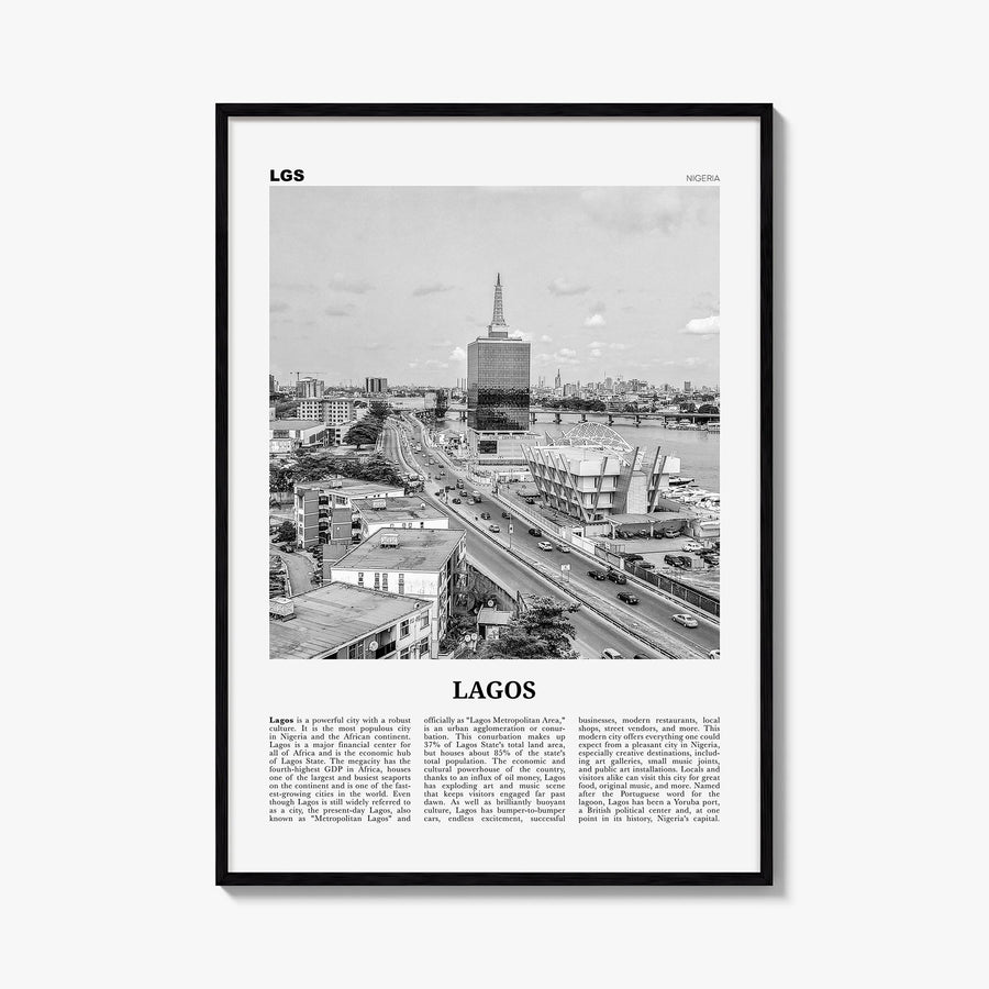 Lagos, Nigeria no. 2 black & white newspaper poster of Nigeria – vertical wall art, unframed print shown in interior mockup