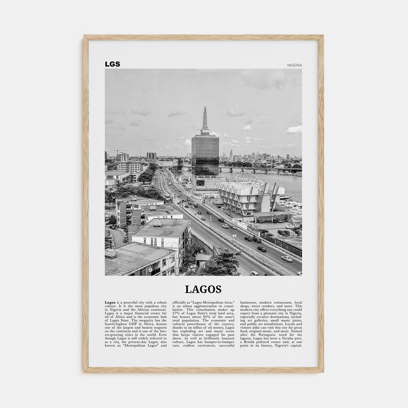 Lagos, Nigeria No 2 Poster Natural Wood / 8x12 in Nbourhood Travel B&W Poster