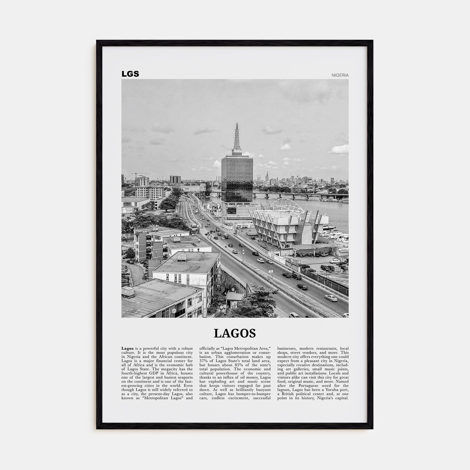 Lagos, Nigeria No 2 Poster Black Wood / 8x12 in Nbourhood Travel B&W Poster