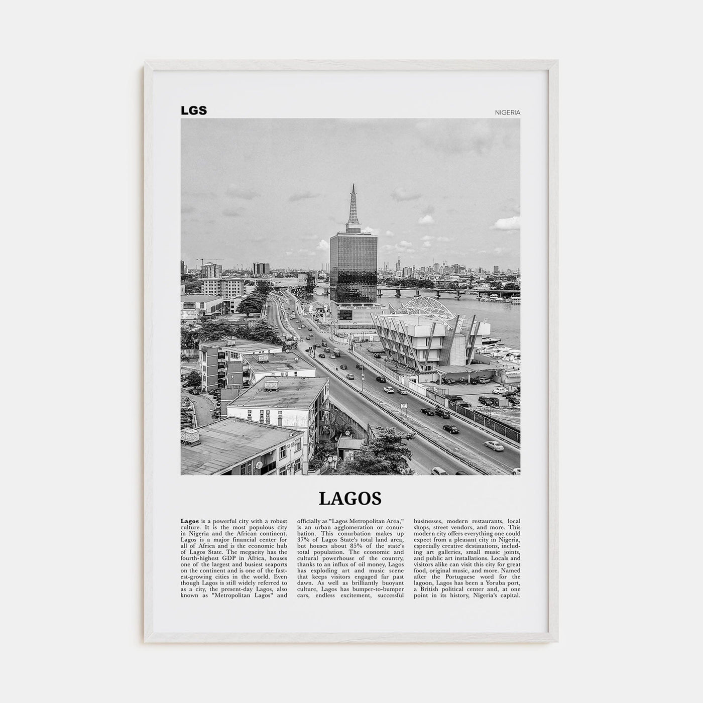 Lagos, Nigeria No 2 Poster White Wood / 8x12 in Nbourhood Travel B&W Poster