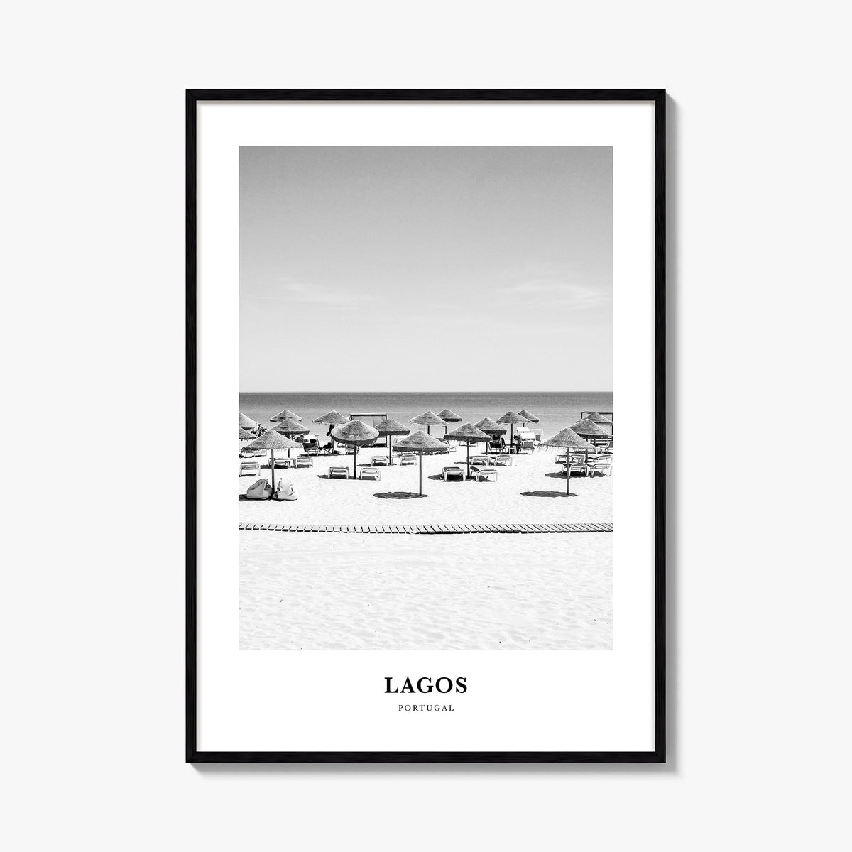Lagos, Portugal black & white classic poster of Portugal – vertical wall art, unframed print shown in interior mockup