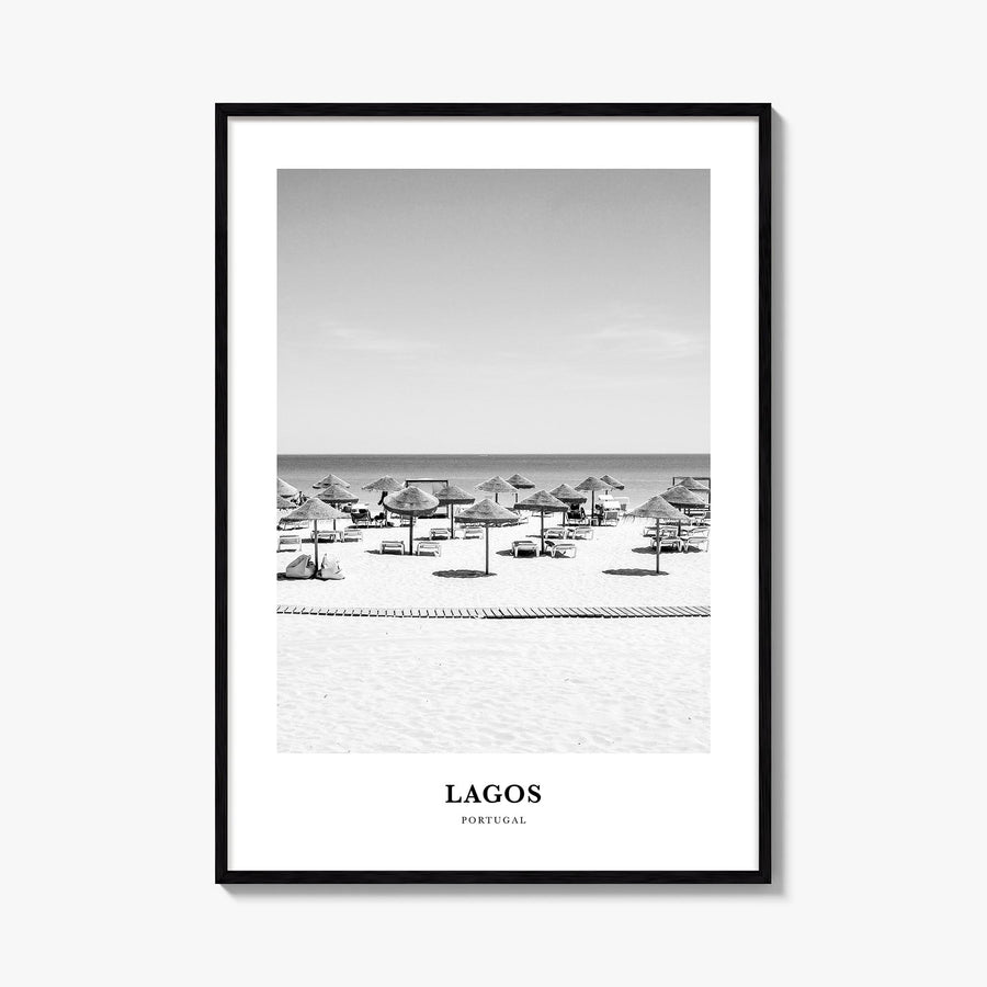 Lagos, Portugal black & white classic poster of Portugal – vertical wall art, unframed print shown in interior mockup