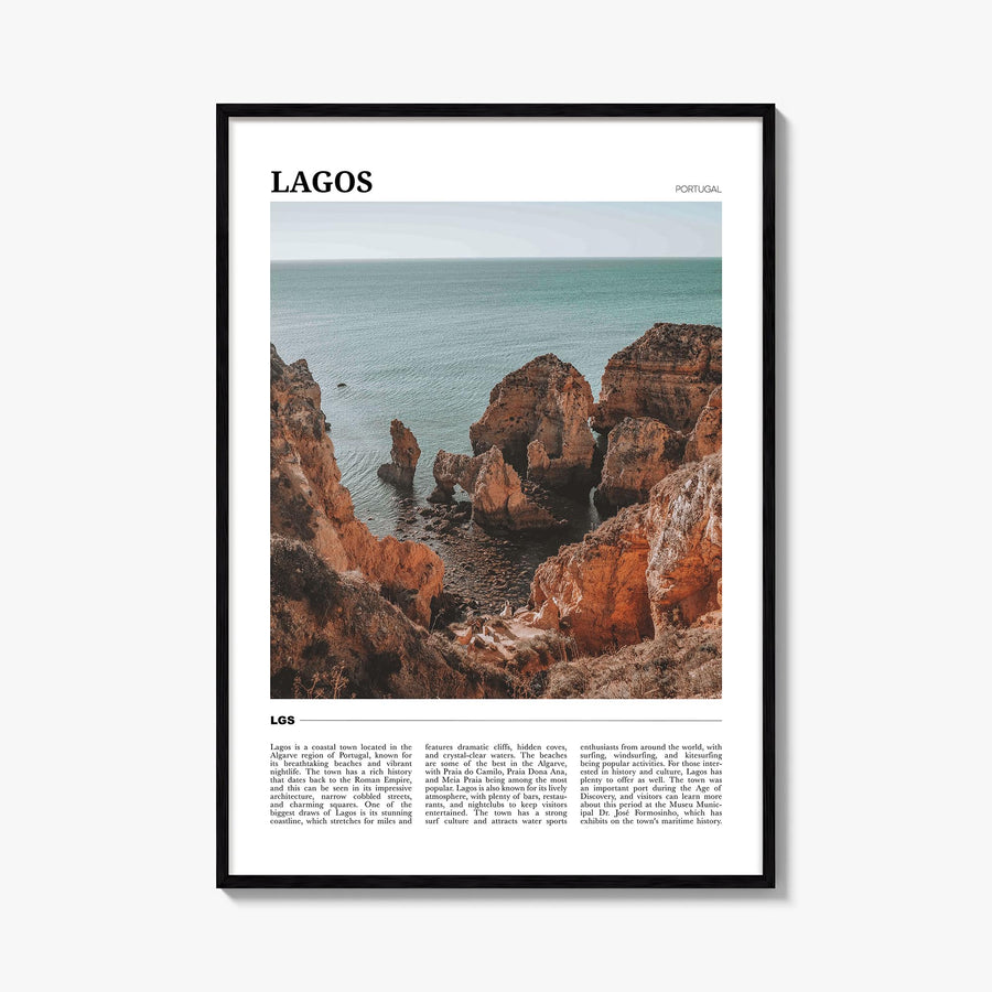 Lagos, Portugal colorful travel poster of Portugal – vertical wall art, unframed print shown in interior mockup