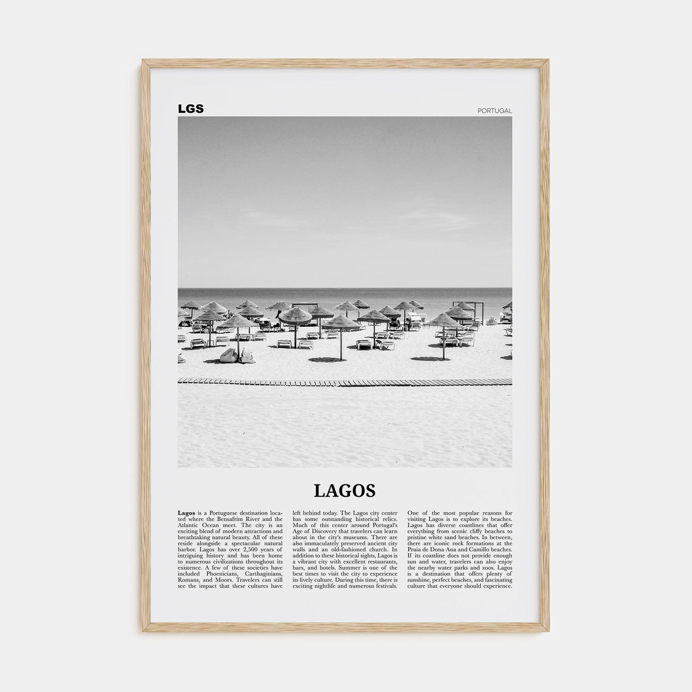 Lagos, Portugal Poster Natural Wood / 8x12 in Nbourhood Travel B&W Poster