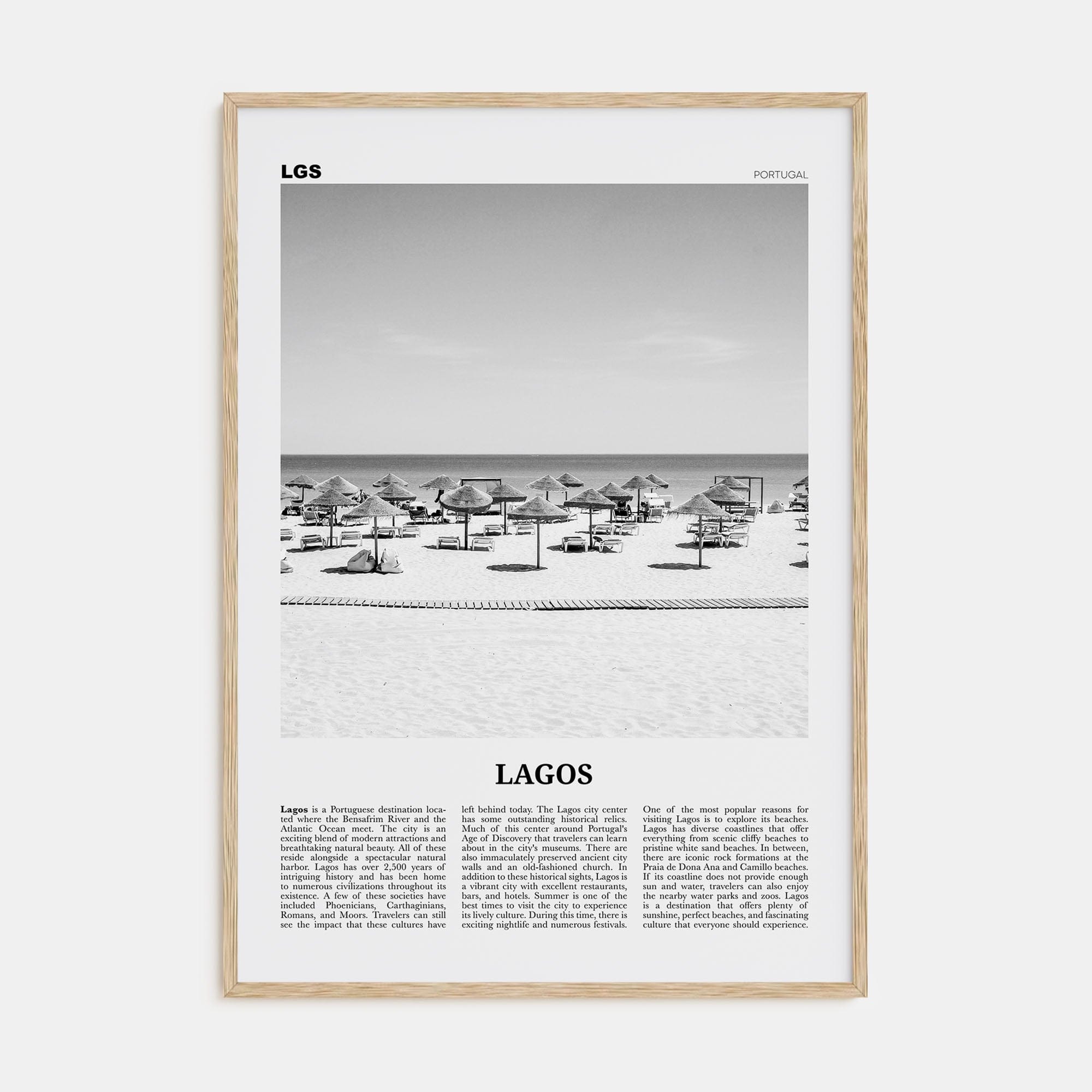 Lagos, Portugal Poster Natural Wood / 8x12 in Nbourhood Travel B&W Poster