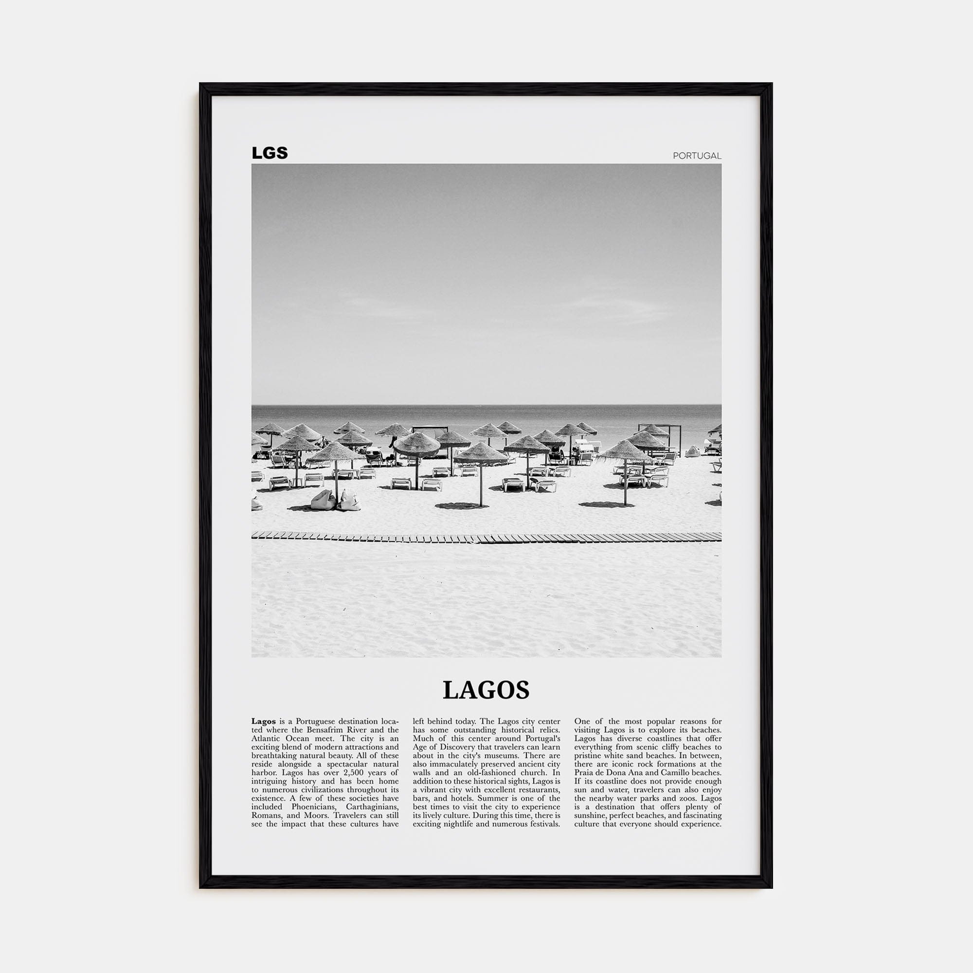 Lagos, Portugal Poster Black Wood / 8x12 in Nbourhood Travel B&W Poster