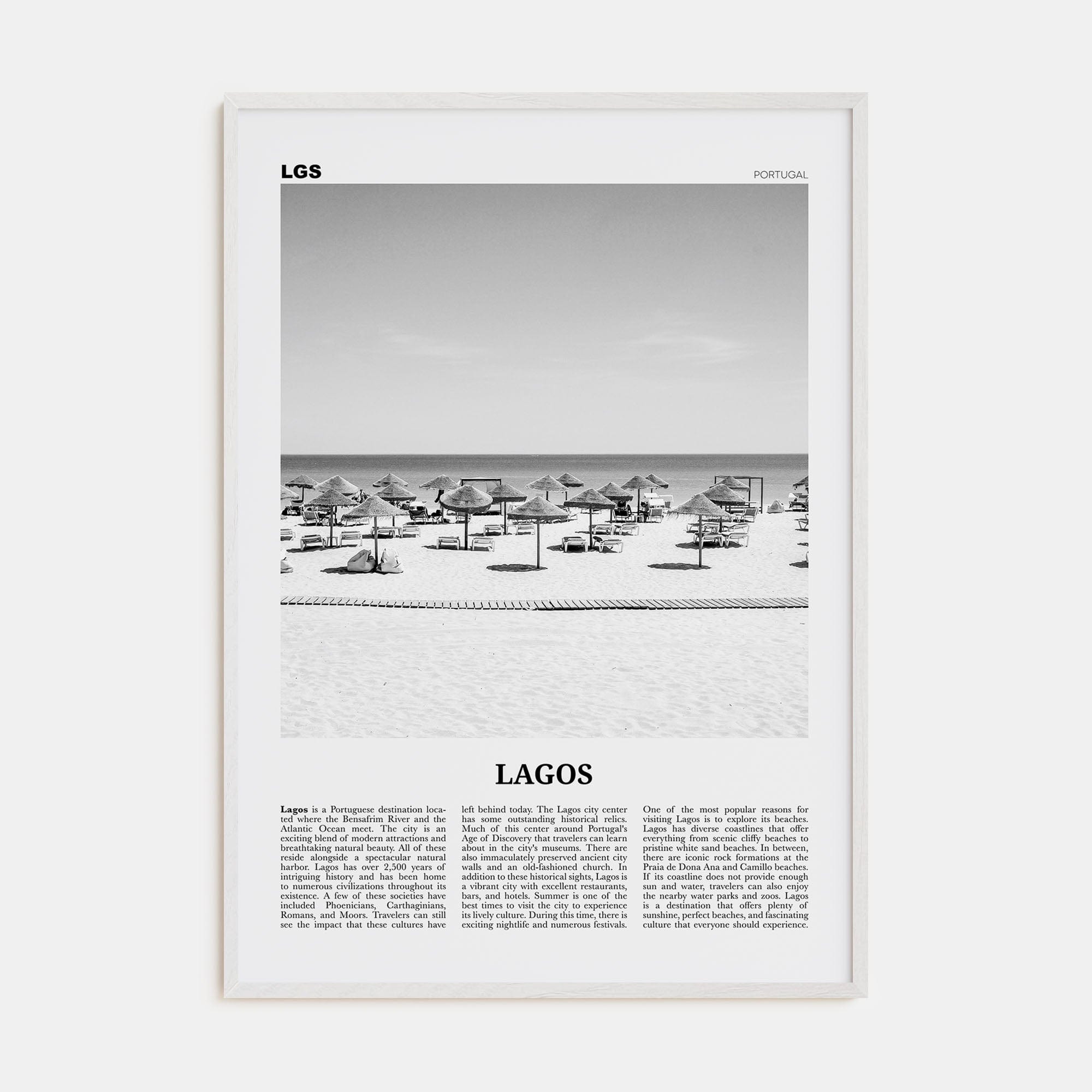 Lagos, Portugal Poster White Wood / 8x12 in Nbourhood Travel B&W Poster