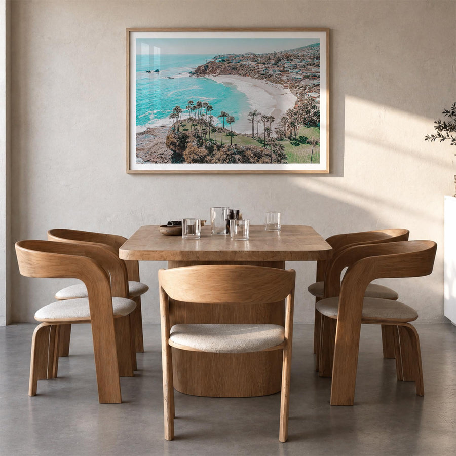 Laguna Beach colorful photo poster of California, USA – horizontal wall art in natural wood frame with white border, hanging 