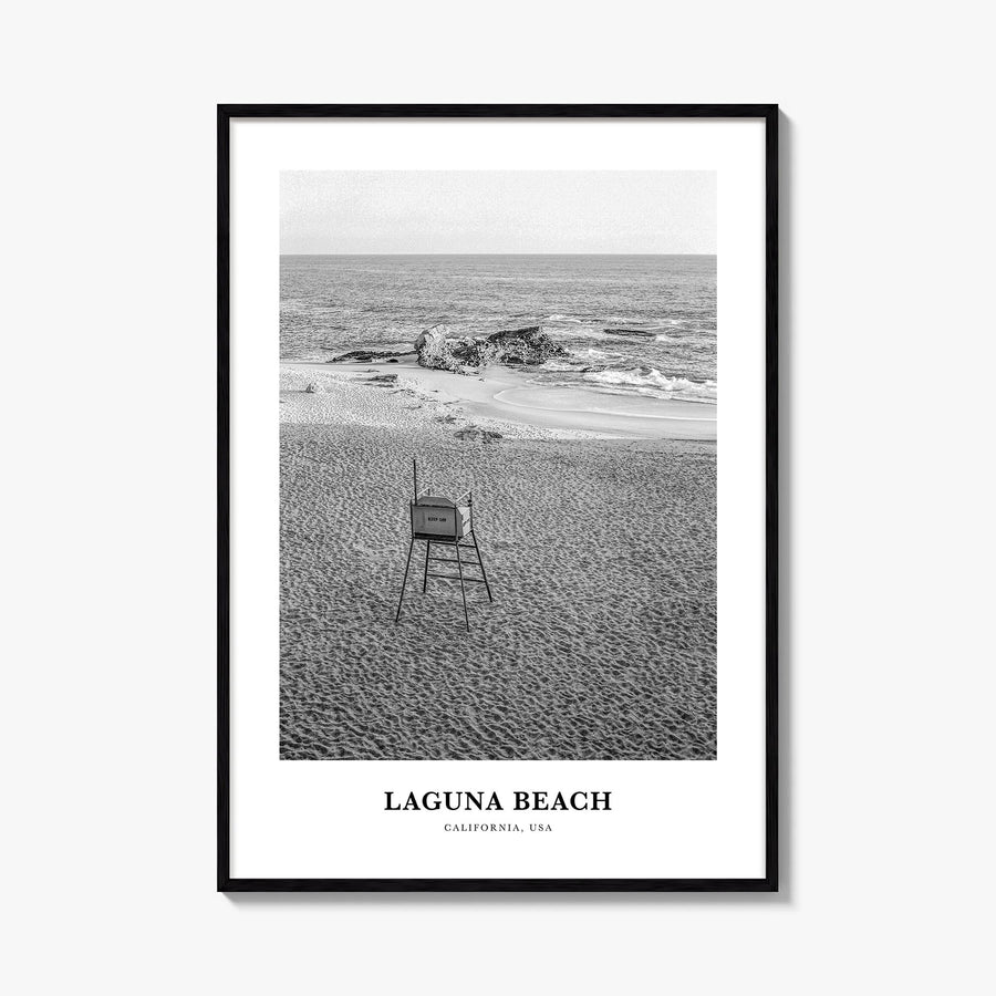 Laguna Beach no. 1 black & white classic poster of California, USA – vertical wall art, unframed print shown in interior mock
