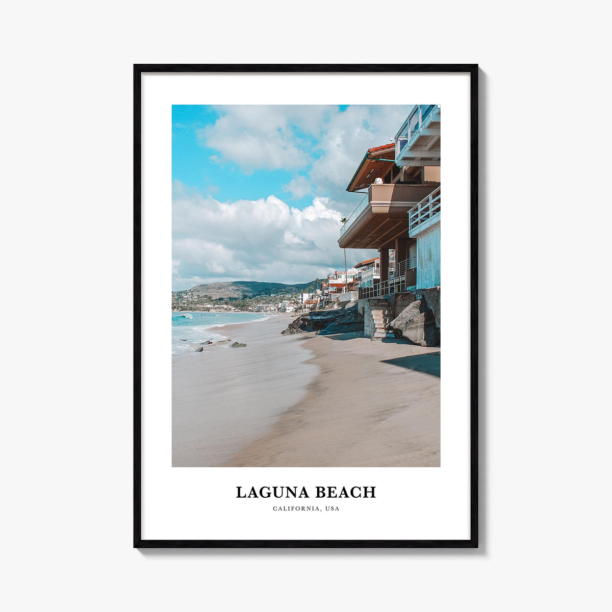 Laguna Beach no. 1 colorful classic poster of California, USA – vertical wall art, unframed print shown in interior mockup