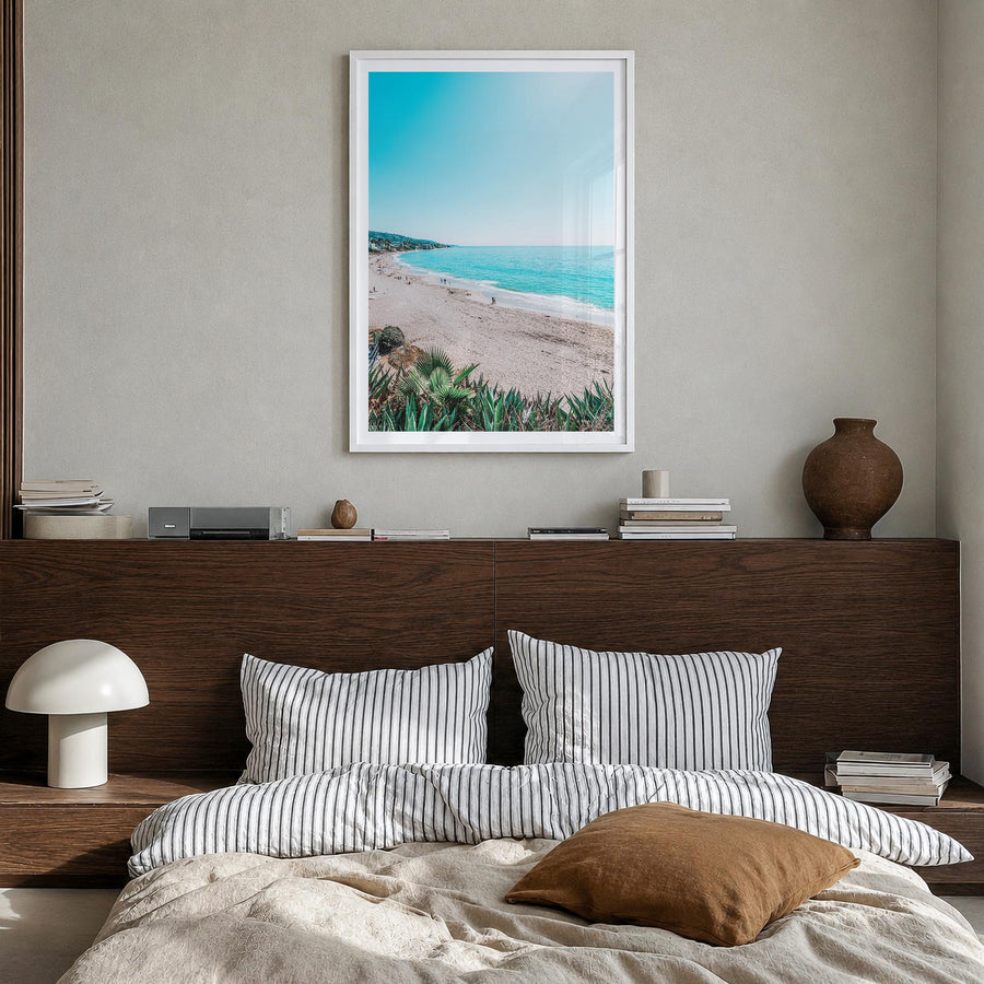 Laguna Beach no. 1 colorful photo poster of California, USA – vertical wall art in white wood frame with white border, hangin