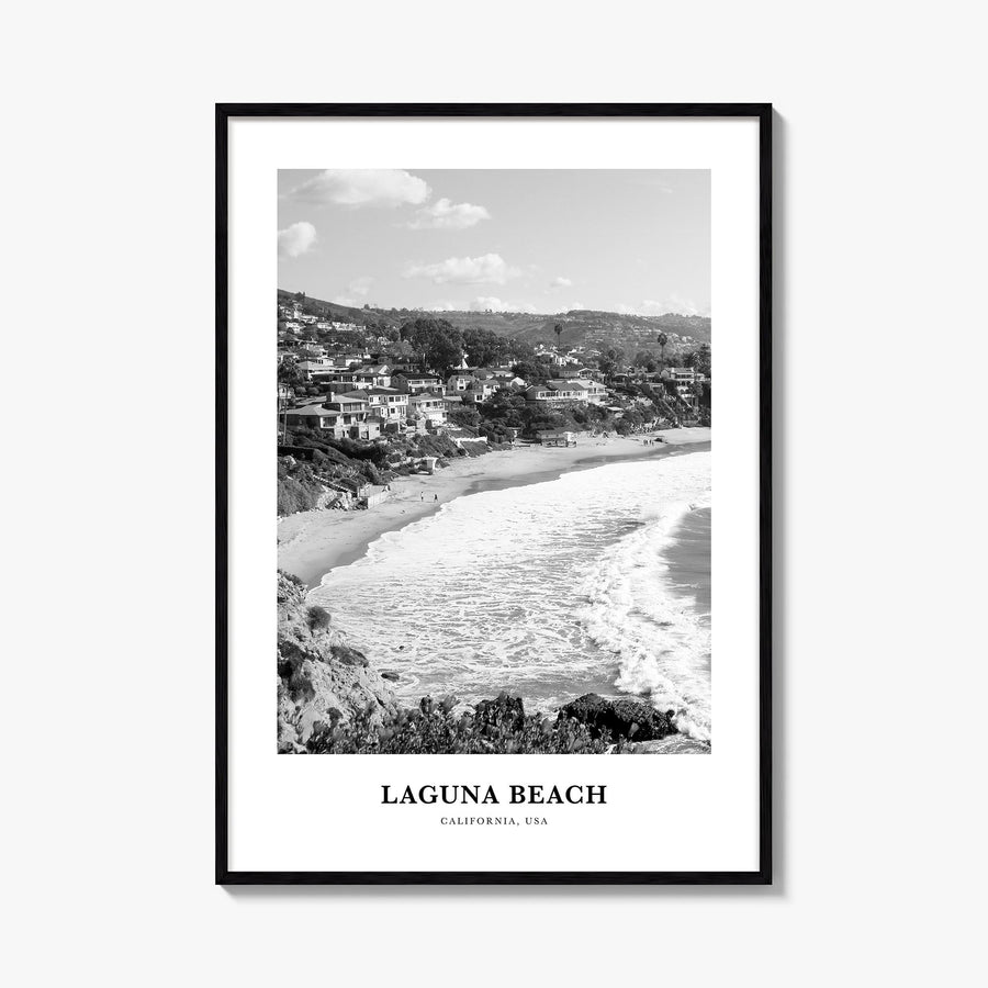 Laguna Beach no. 2 black & white classic poster of California, USA – vertical wall art, unframed print shown in interior mock