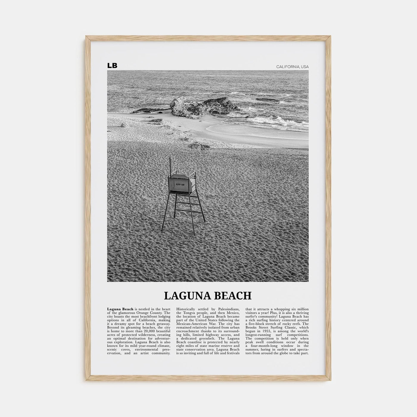 Laguna Beach No 2 Poster Natural Wood / 8x12 in Nbourhood Travel B&W Poster