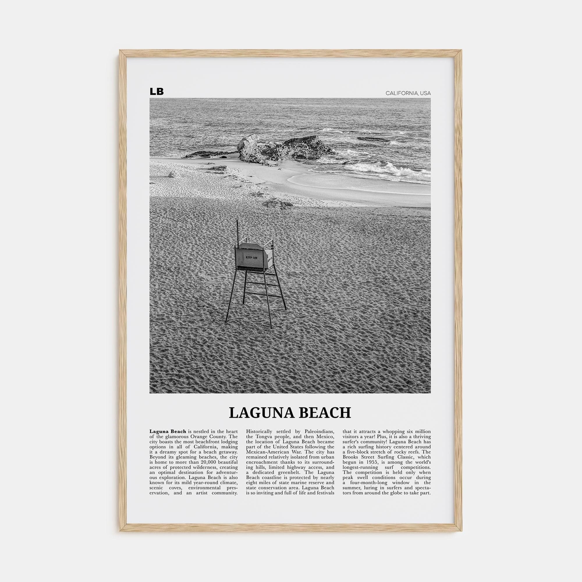 Laguna Beach No 2 Poster Natural Wood / 8x12 in Nbourhood Travel B&W Poster