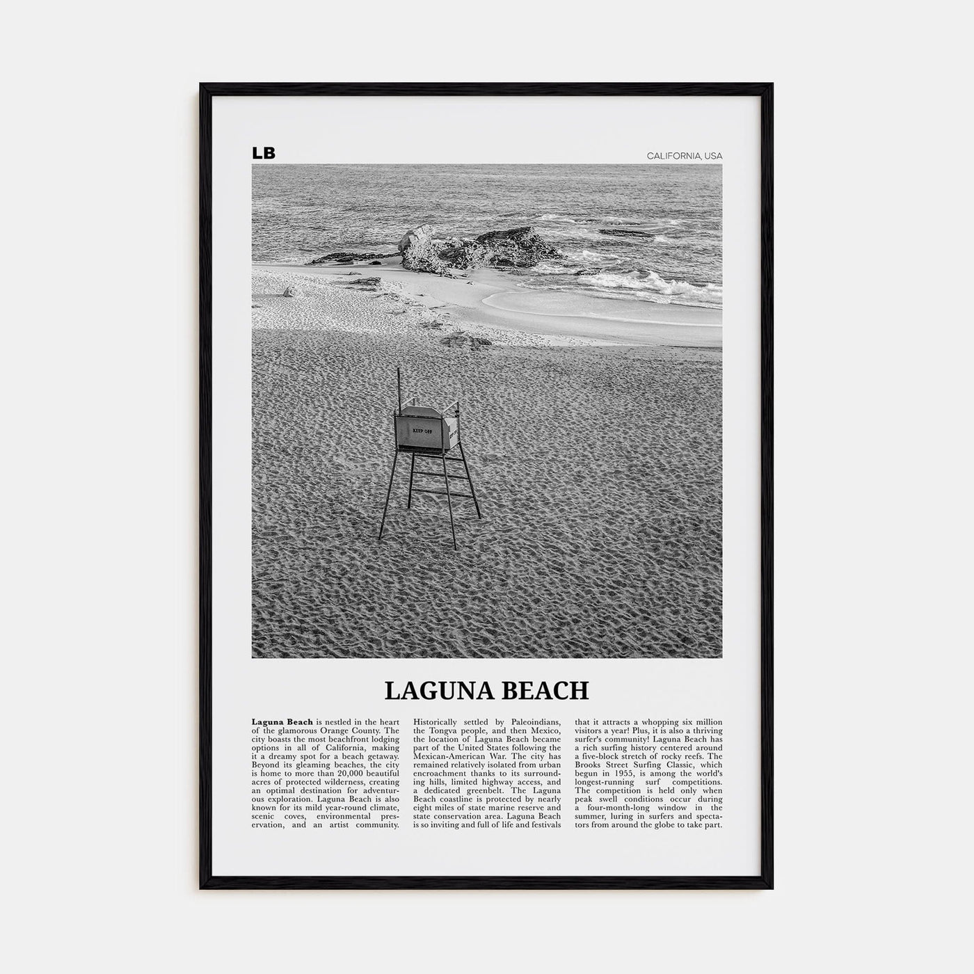 Laguna Beach No 2 Poster Black Wood / 8x12 in Nbourhood Travel B&W Poster