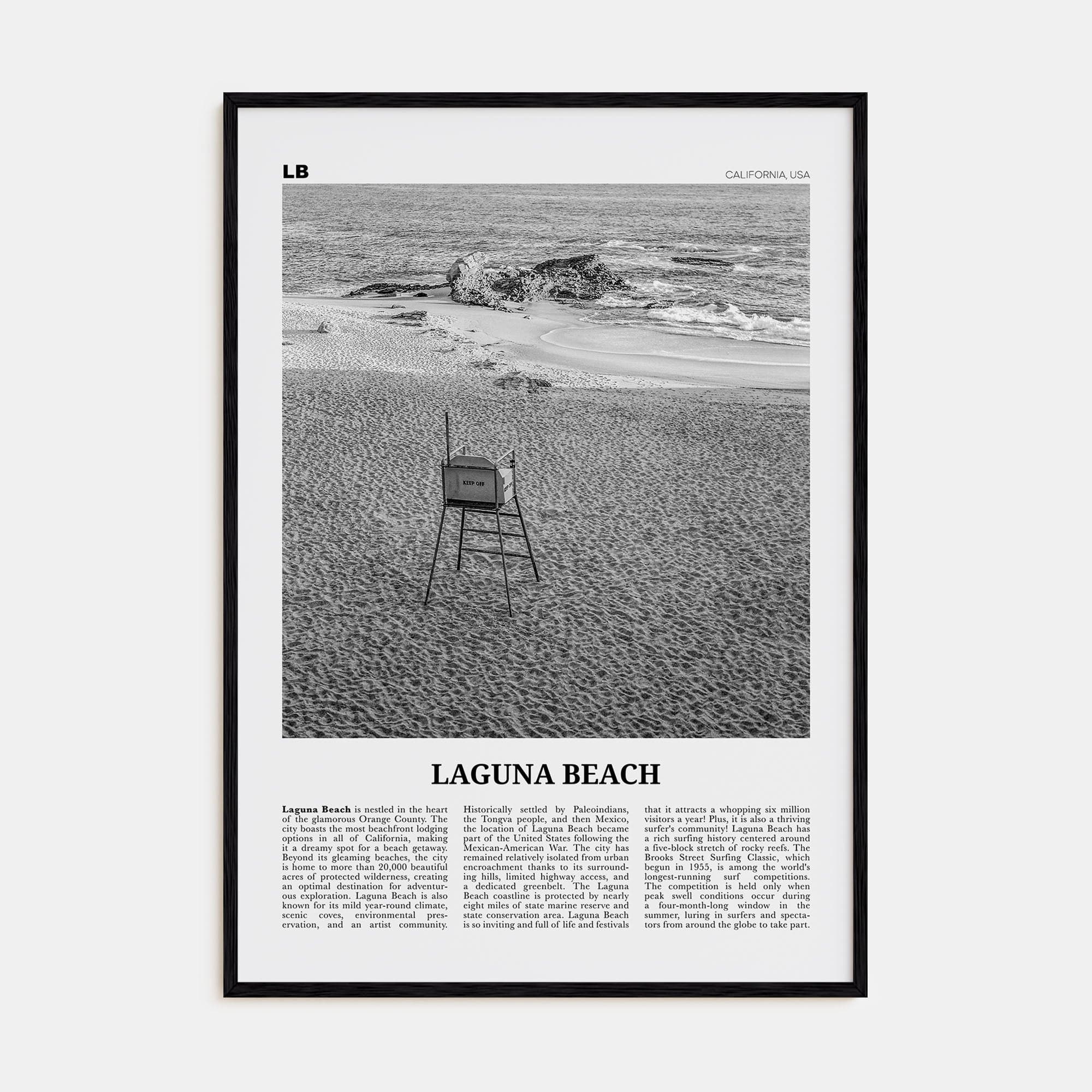 Laguna Beach No 2 Poster Black Wood / 8x12 in Nbourhood Travel B&W Poster