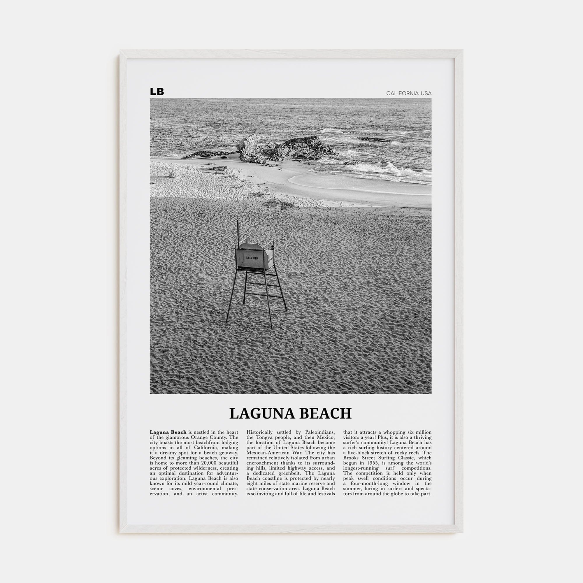 Laguna Beach No 2 Poster White Wood / 8x12 in Nbourhood Travel B&W Poster