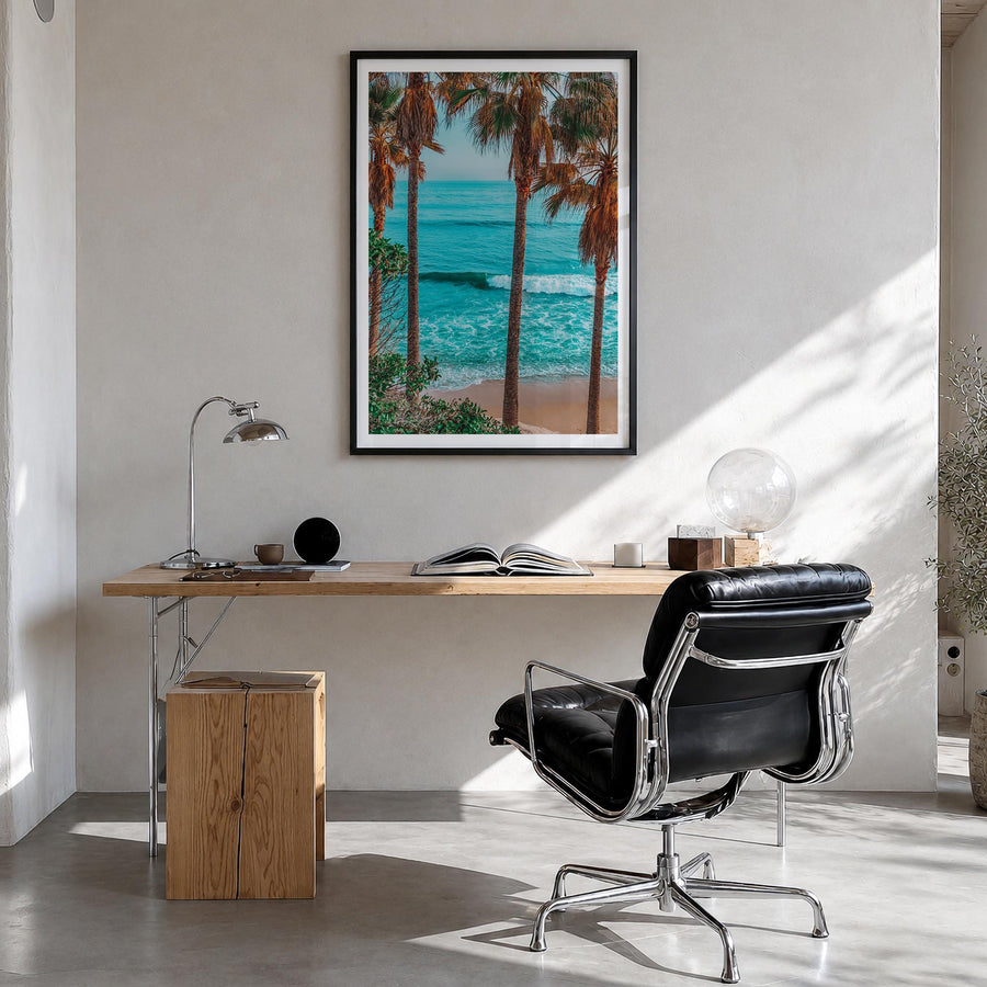 Laguna Beach no. 3 colorful photo poster of California, USA – vertical wall art in black wood frame with white border, hangin
