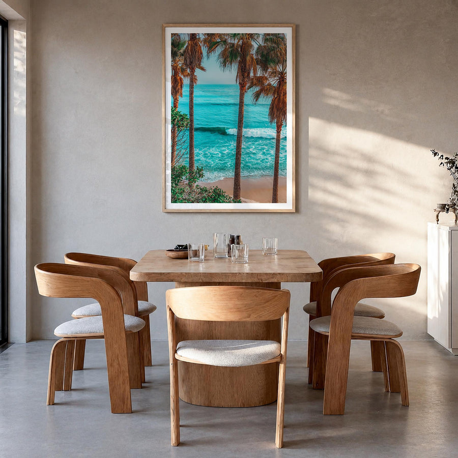 Laguna Beach no. 3 colorful photo poster of California, USA – vertical wall art in natural wood frame with white border, hang