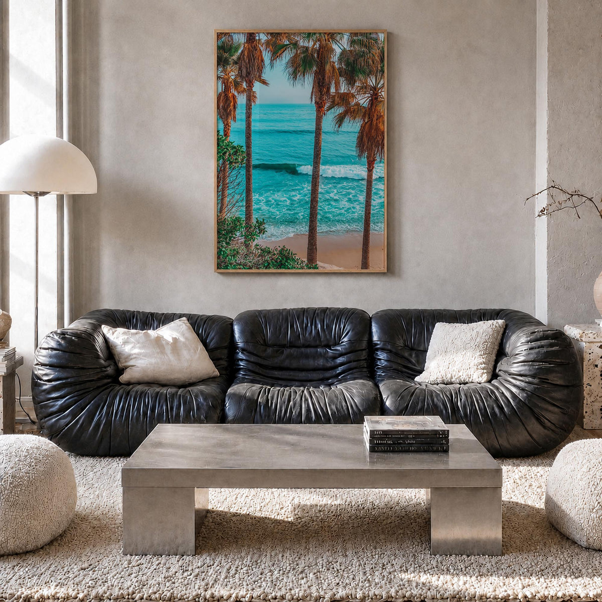 Laguna Beach no. 3 colorful photo poster of California, USA – vertical wall art in natural wood frame, hanging on wall