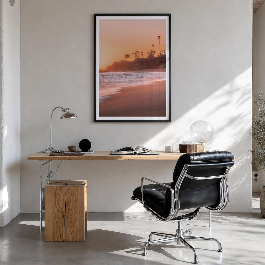 Laguna Beach no. 5 colorful photo poster of California, USA – vertical wall art in black wood frame with white border, hangin