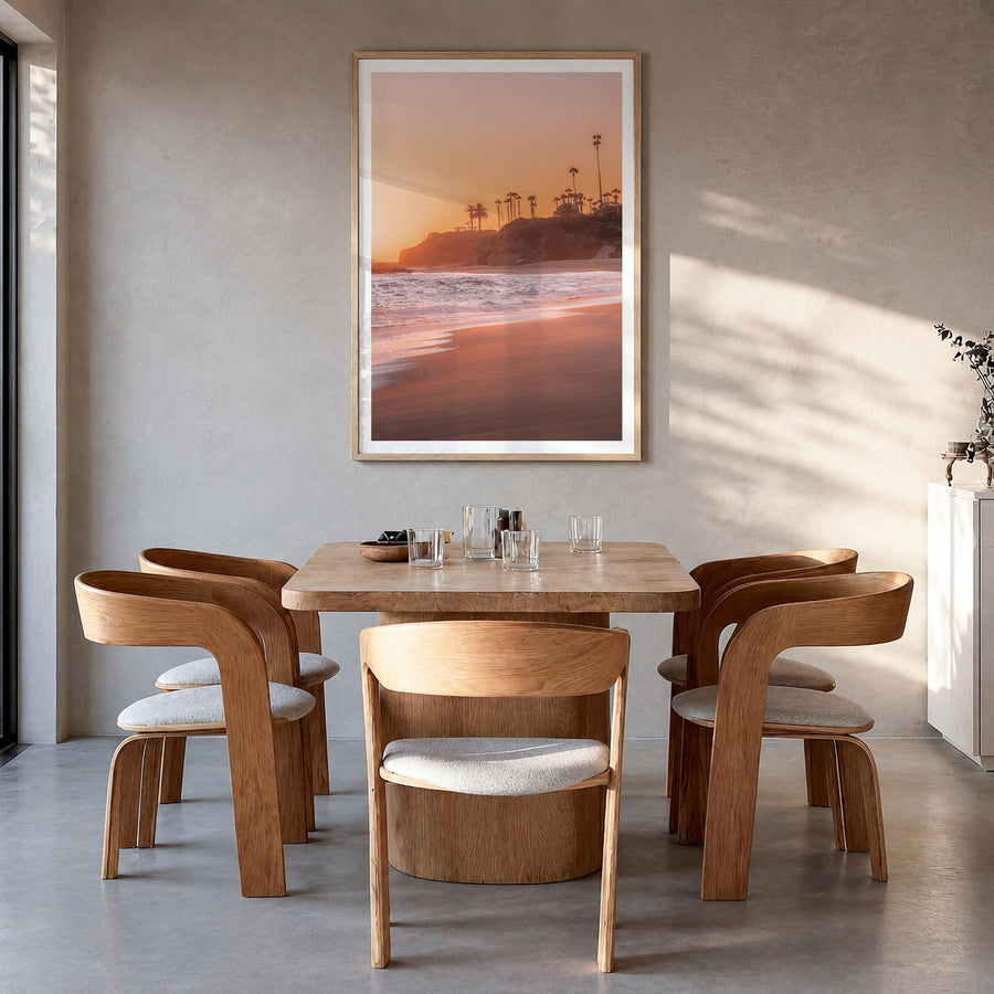 Laguna Beach no. 5 colorful photo poster of California, USA – vertical wall art in natural wood frame with white border, hang