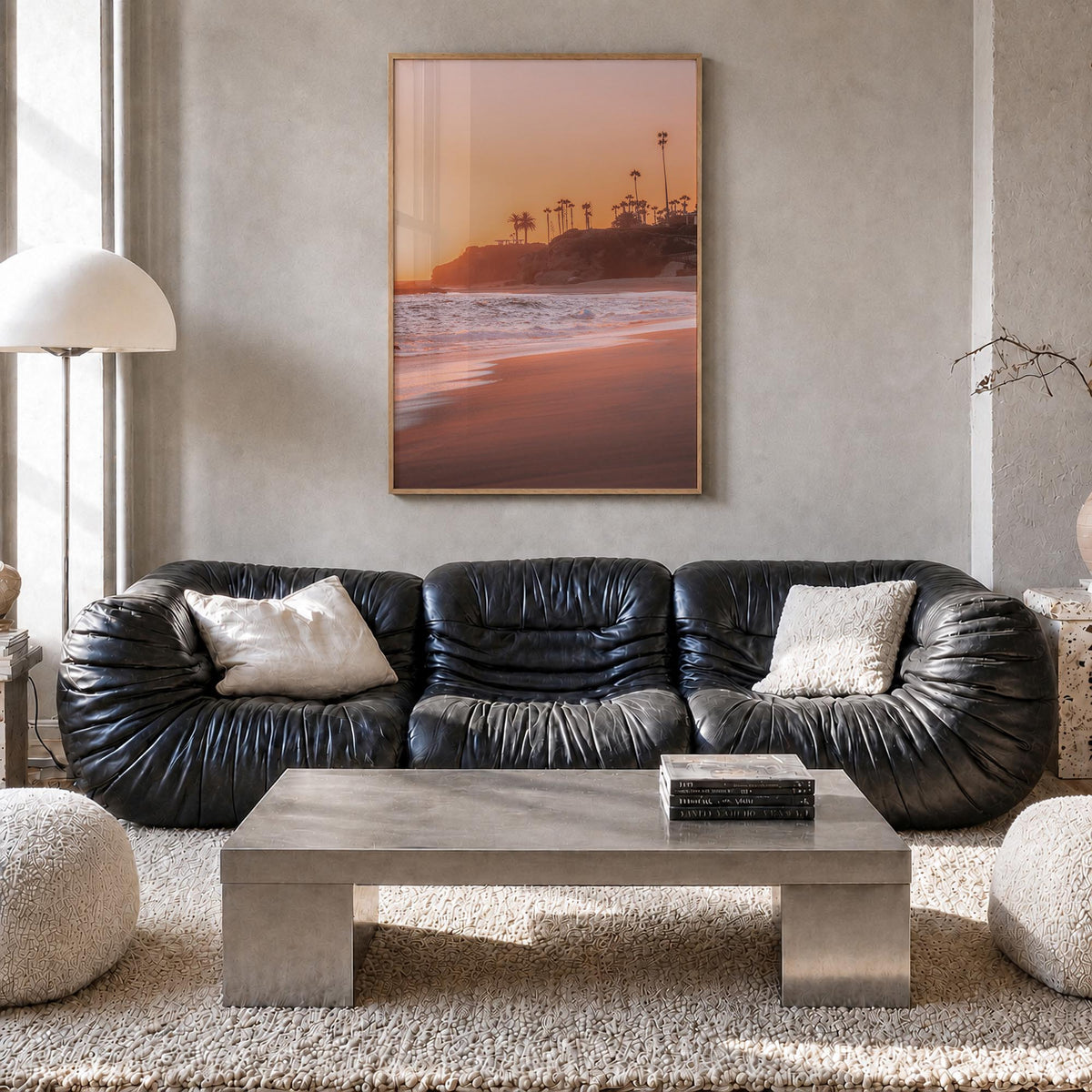 Laguna Beach no. 5 colorful photo poster of California, USA – vertical wall art in natural wood frame, hanging on wall