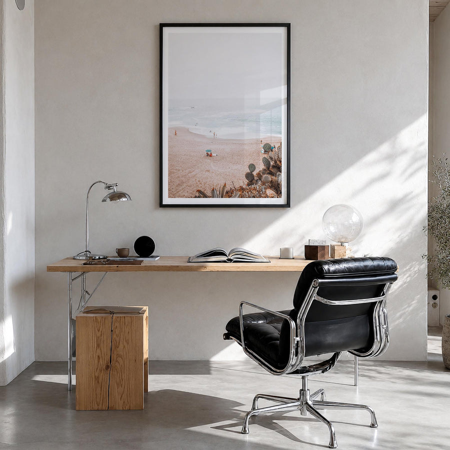 Laguna Beach no. 6 colorful photo poster of California, USA – vertical wall art in black wood frame with white border, hangin