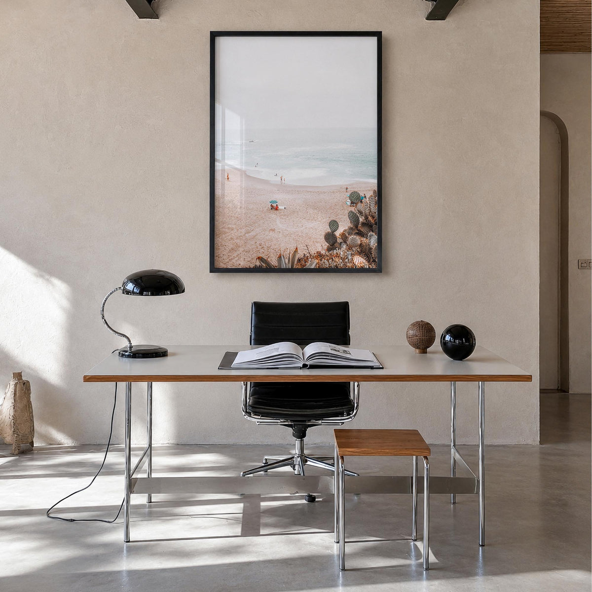 Laguna Beach no. 6 colorful photo poster of California, USA – vertical wall art in black wood frame, hanging on wall