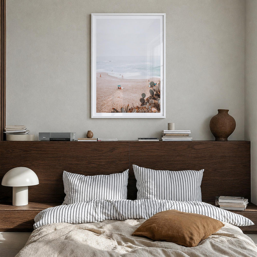 Laguna Beach no. 6 colorful photo poster of California, USA – vertical wall art in white wood frame with white border, hangin