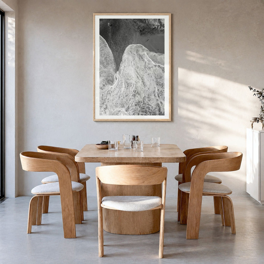 Laguna Beach Photo No 2 Poster in a natural wood frame, hanging in a dining room, white border