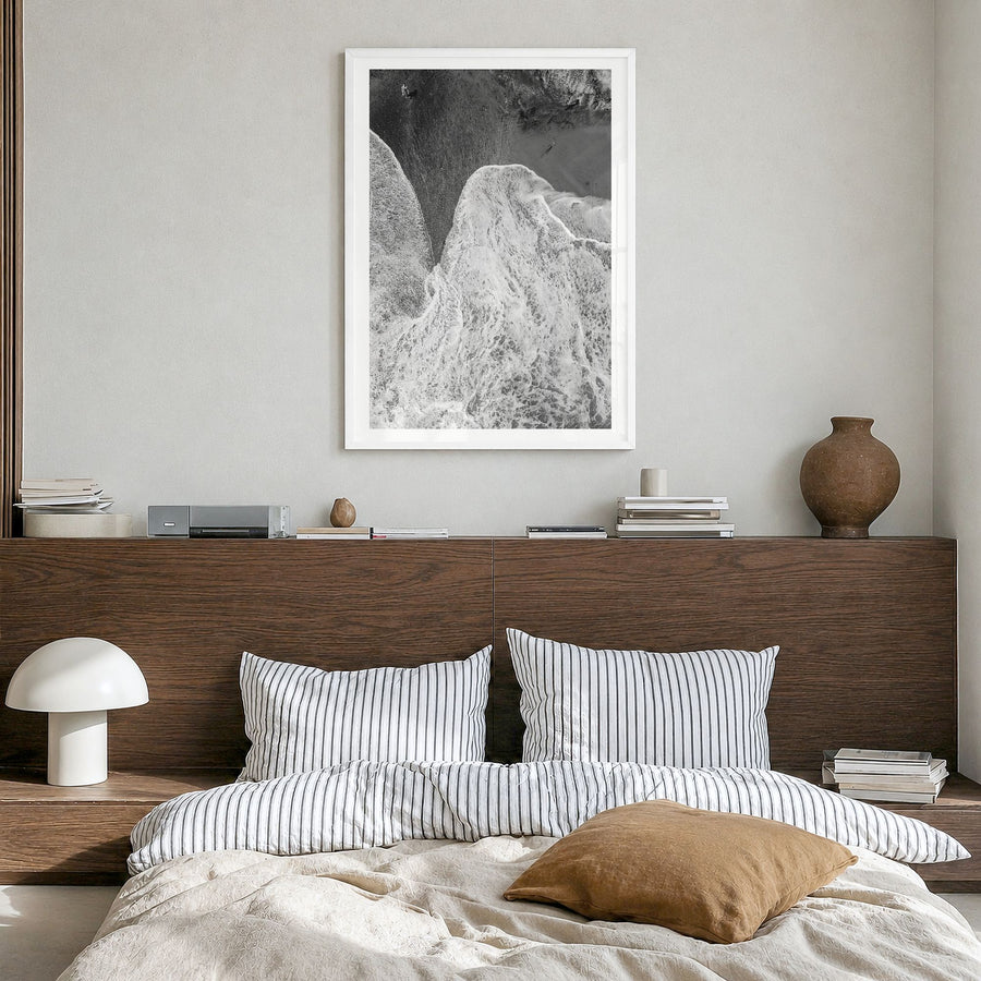 Laguna Beach Photo No 2 Poster in a white wood frame, hanging in a bedroom, white border